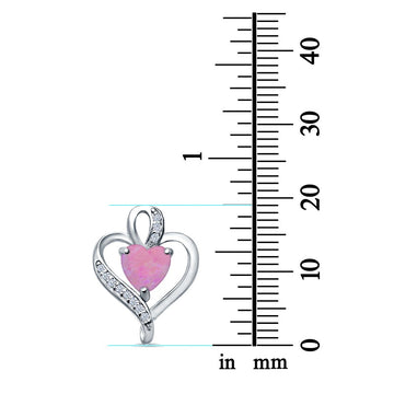Heart Charm Pendant Lab Created Pink Opal & Simulated CZ 925 Sterling Silver